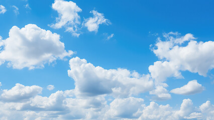 Naklejka na ściany i meble Fluffy Clouds over Azure Sky - Tranquil and Vibrant Atmospheric Beauty