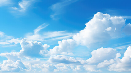 Fototapeta premium Fluffy Clouds over Azure Sky - Tranquil and Vibrant Atmospheric Beauty