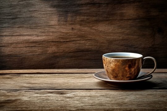 A coffee cup on a wooden background. Generative AI