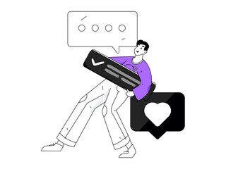 Virtual characters social communication concept business flat vector hand drawn illustration
