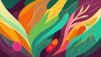 Bright and colourful abstract waivy shapes background