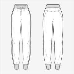 Women's illustration of joggers, Fashion Flat Sketch Vector Illustration, CAD, Technical Drawing, Flat Drawing, Template, Mockup.