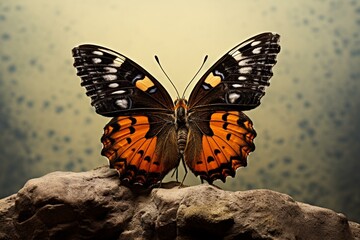 Vibrant butterfly perched on monochrome background. Generative AI