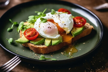 Avocado and poached egg toast - ai generated