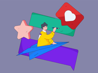 Virtual characters social communication concept business flat vector hand drawn illustration
