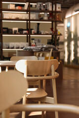 Modern cafe with stylish furniture, selective focus. Interior design