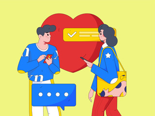 Virtual characters social communication concept business flat vector hand drawn illustration
