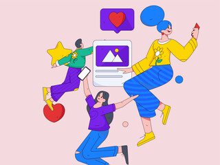 Virtual characters social communication concept business flat vector hand drawn illustration
