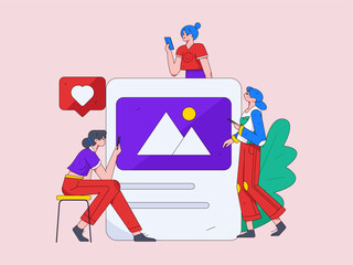 Virtual characters social communication concept business flat vector hand drawn illustration
