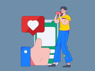 Virtual characters social communication concept business flat vector hand drawn illustration
