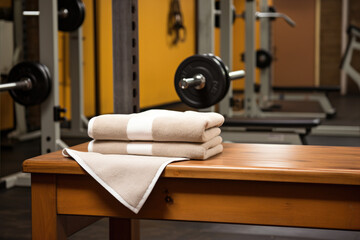 Towel sitting on top of wooden table. Versatile and practical, this image can be used in various contexts.