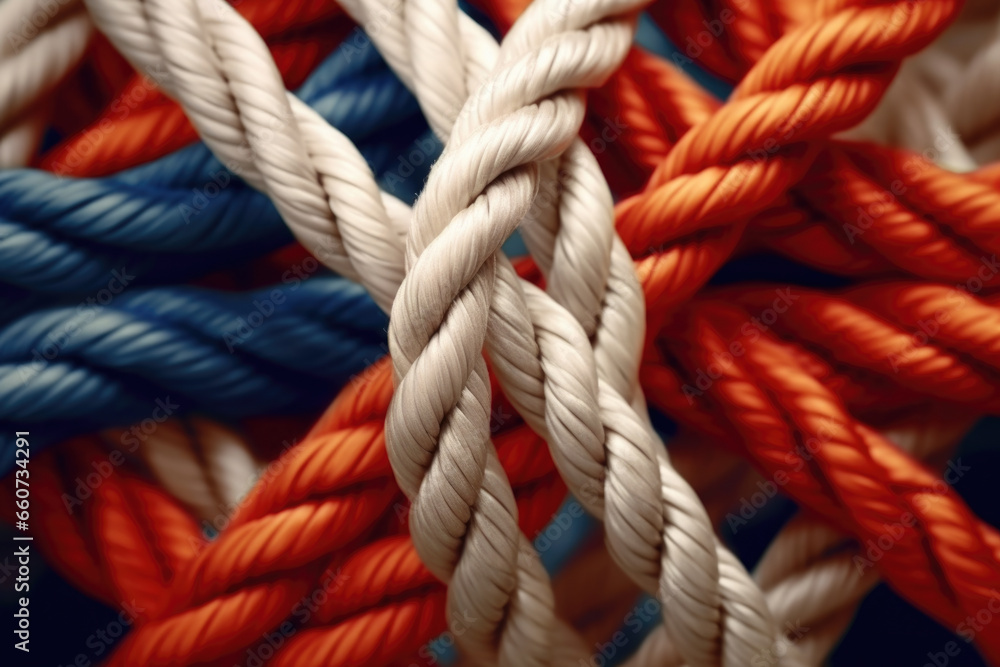 Poster close-up view of bunch of different colored ropes. this versatile image can be used for various purp