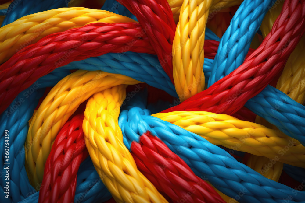 Poster close-up view of bunch of colorful ropes. this versatile image can be used to represent teamwork, st