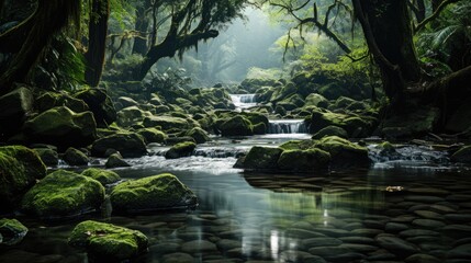 Fototapeta na wymiar Waterfall in forest natural landscape