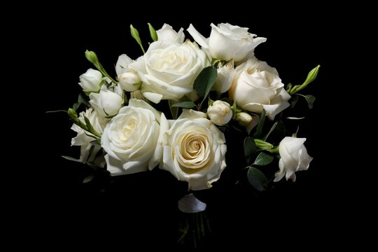 white roses bouquet on black. Generative AI