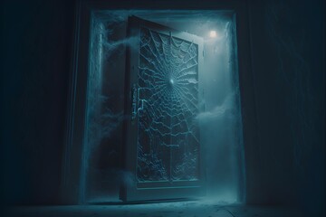 spider webs covering cell door atmospheric horror dramatic lighting cinema still movie real hyper realistic octane render 4k 