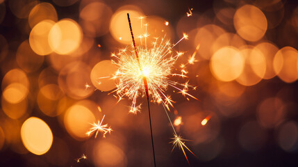 Fototapeta premium Sparkler with blurred background. Fireworks on the night.