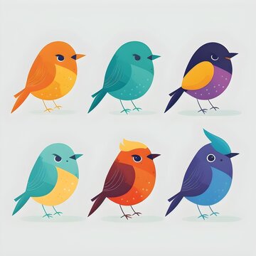 cartoon bird illustration vector simple clean minimalist wallpaper bright in a set of 6 
