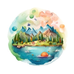 Fototapeta premium Cute nature with green forest in circle