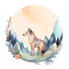 Cute europe wild nature with wolf in circle, concept of Nature conservation