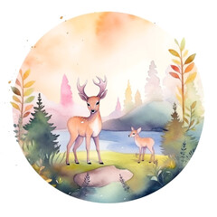 Cute europe wild nature with deer, concept of Nature conservation