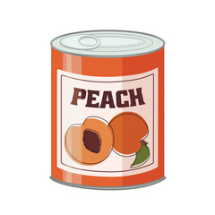 Canned peaches on white background