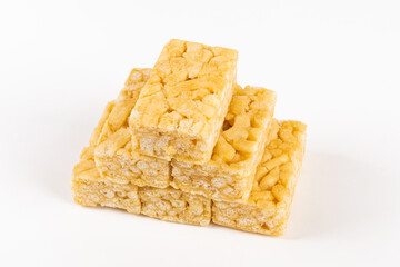 Chinese traditional dessert caramel treats or sachima isolated on white background.