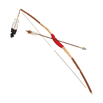 Native American bow and arrow on white background