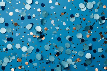 Shimmering confetti on blue background. Festive vibes. Generative AI