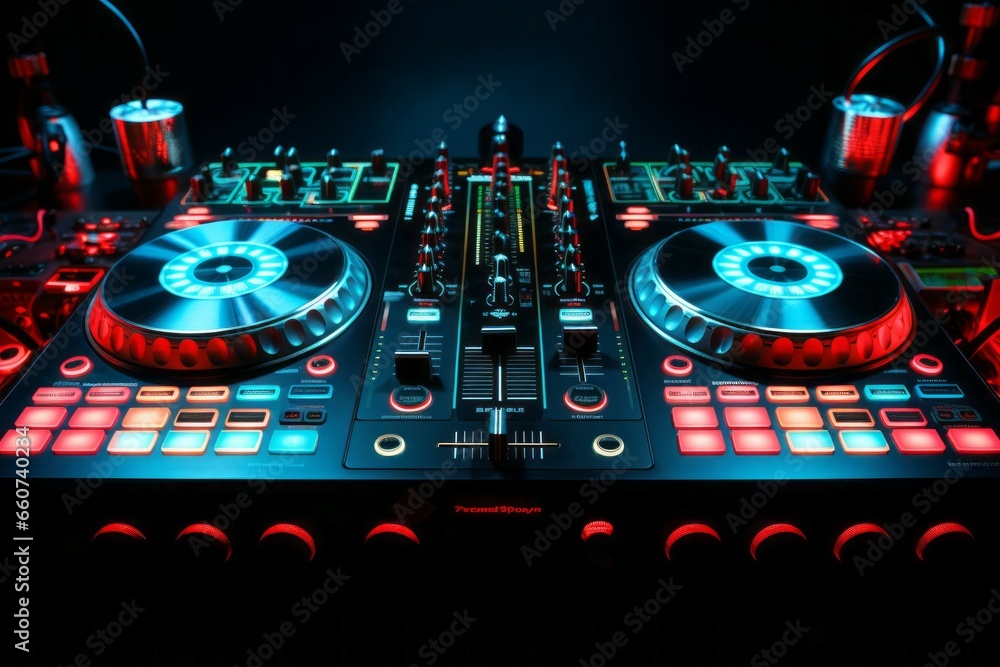 Poster equipment in a recording studio. background with selective focus and copy space