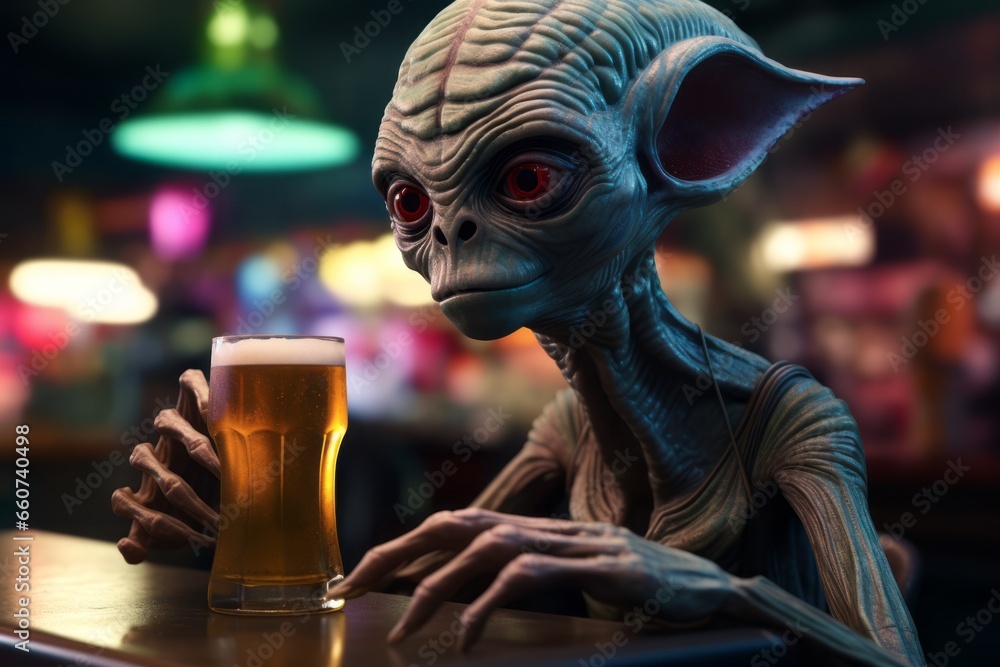 Poster a stranger in a bar or pub with a beer. portrait with selective focus and copy space