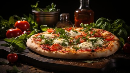 pizza with tomatoes and basil