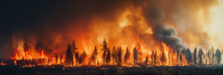 Obraz premium forest fire with trees on fire, generative AI