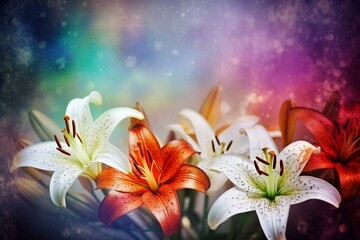 Obraz na płótnie Canvas Group of colorful lilies on abstract backgrounds. Generative AI