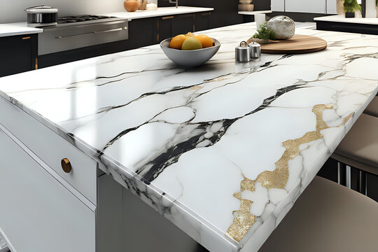 Top Choices For Kitchen And Table Surfaces With Quartz, Marble Slabs. Close Up