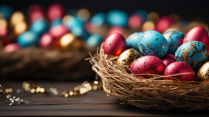 Obraz na płótnie Canvas easter eggs in a basket