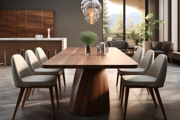 Dining room and walnut dining table.