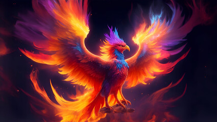 Phoenix rising from the ashes, bright, intense, magical, vivid,  HD, beautiful
