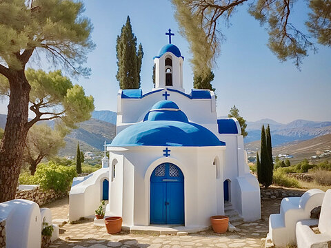 An old orthodox church in the Greek countryside. AI generated