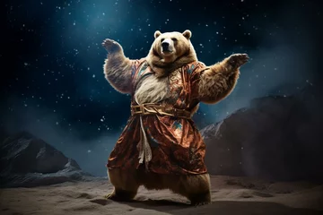 Deurstickers Russian bear dances on moon's surface, representing astronomy and mythology. Generative AI © Thorne