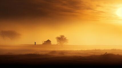 Foggy morning sunrise