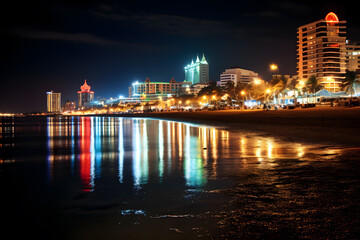 Fototapeta na wymiar The city night on pattaya beach 