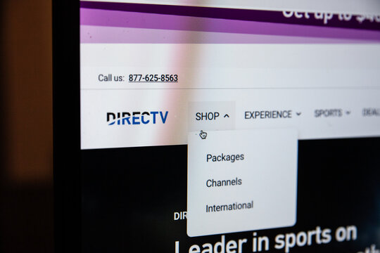 NEW YORK, USA - SEPTEMBER 18, 2023: Directv logo on their homepage website. Directv is an american television cable tv provider and video streaming platform.