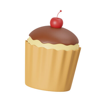 cupcake with cherry 3d