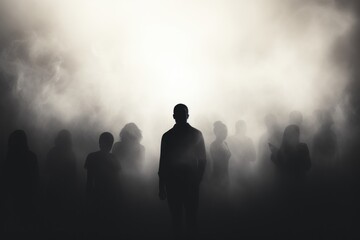 silhouette of a person in a fog - obrazy, fototapety, plakaty