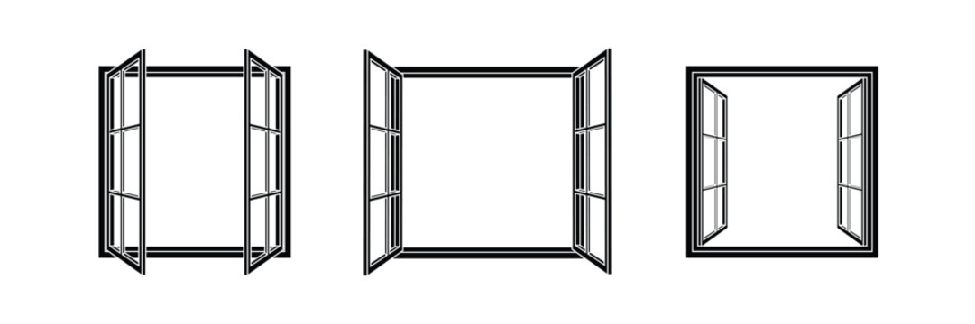 Open window icon set, vector symbol in outline flat style isolated on white background. 