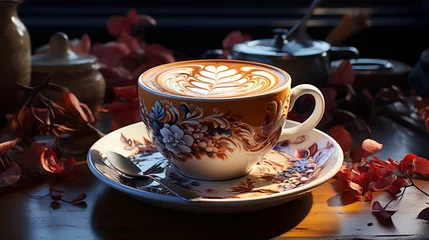 Foto op Plexiglas A cup of delicious coffee with cream, a Cup of hot chocolate © Colorfrenzy