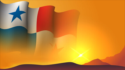 panama waving flag background design on sunset view vector illustration