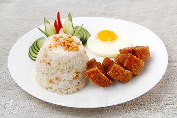 Freshly cooked Filipino food called Lechon Silog