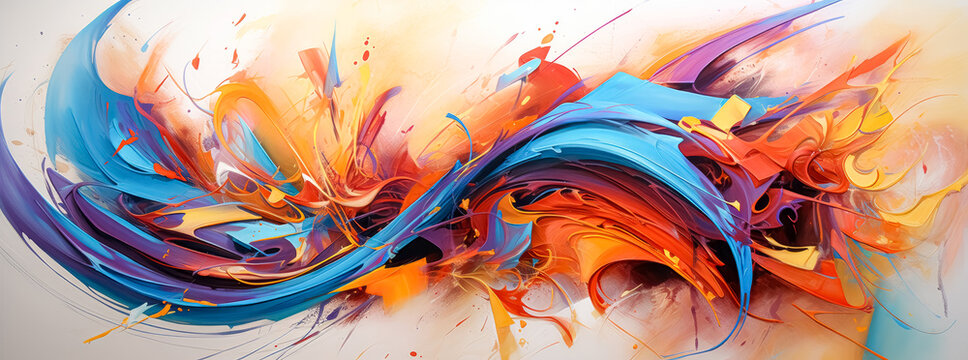 A beautiful painting of colorful brushes and paint splashes, dynamic energy flow, light gold and orange.
